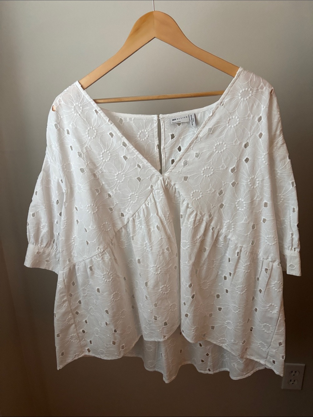 ASOS Eyelet V-Neck Top - White